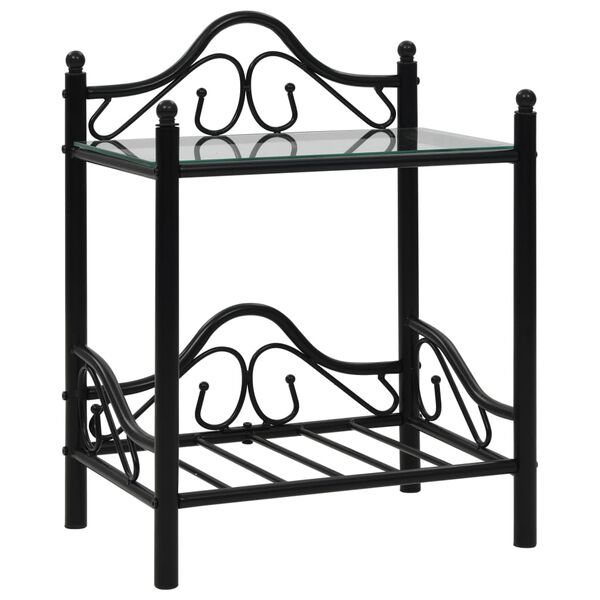 vidaXL Bedside Tables 2pcs Steel and Tempered Glass 45x30.5x60cm Black