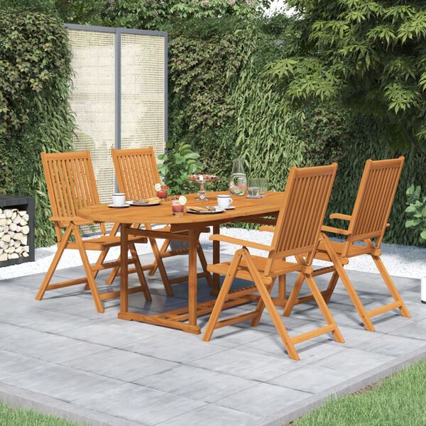 vidaXL 5 Piece Garden Dining Set Solid Acacia Wood 150-200 cm
