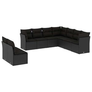 vidaXL 9 Piece Garden Sofa Set with Cushions Black Poly Rattan