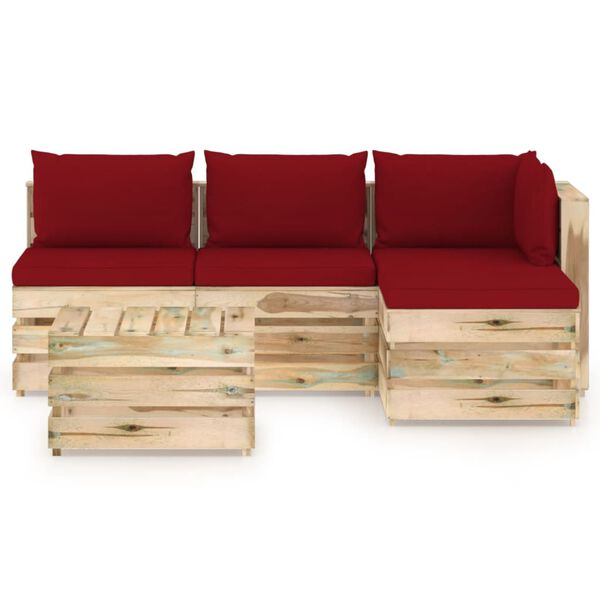 vidaXL 5 Piece Garden Lounge Set with Cushions Green Impregnated Wood