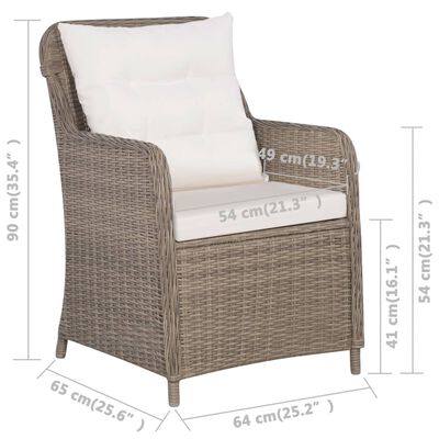 vidaXL Outdoor Chairs with Cushions 2 pcs Poly Rattan Brown