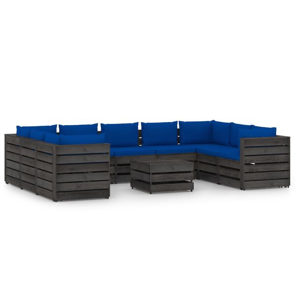 vidaXL 10 Piece Garden Lounge Set with Cushions Grey Impregnated Wood
