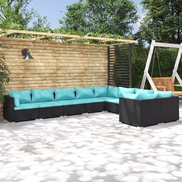 vidaXL 9 Piece Garden Lounge Set with Cushions Poly Rattan Black