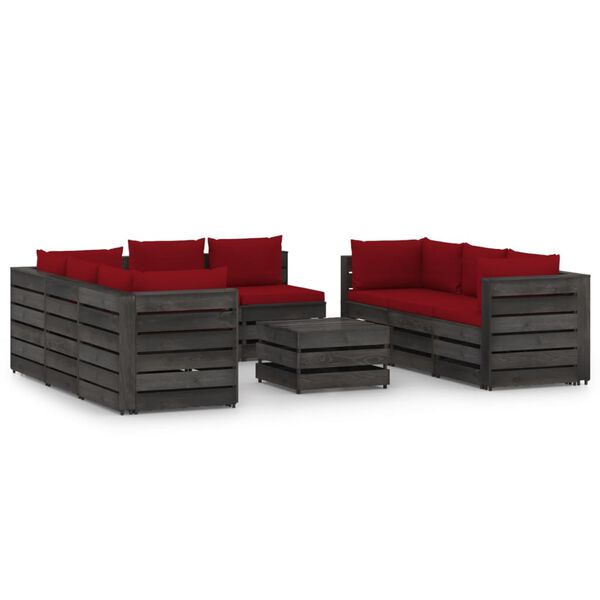 vidaXL 9 Piece Garden Lounge Set with Cushions Grey Impregnated Wood