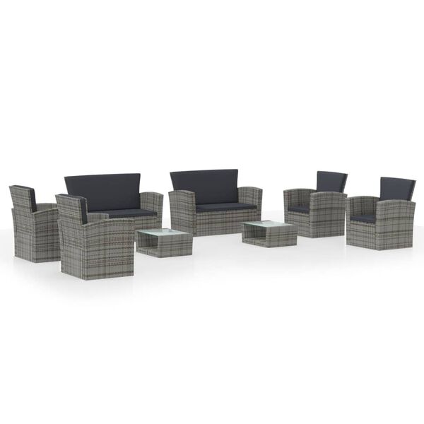 vidaXL 8 Piece Garden Lounge Set with Cushions Poly Rattan Grey