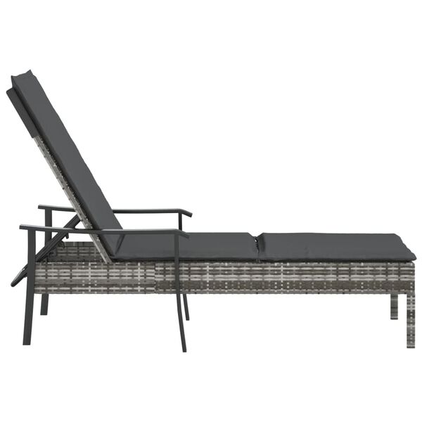 vidaXL Sun Lounger with Cushion Grey Poly Rattan