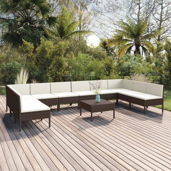 vidaXL 11 Piece Garden Lounge Set with Cushions Poly Rattan Brown
