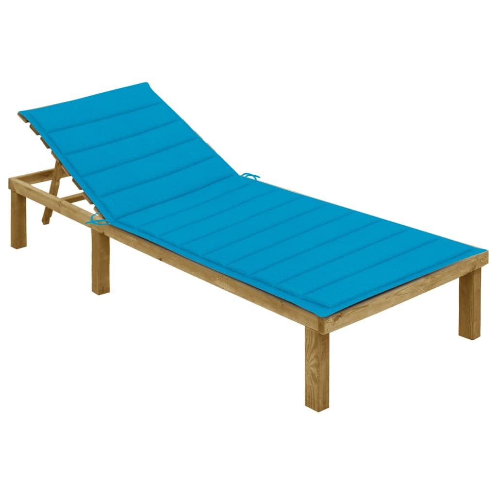 vidaXL Sun Lounger with Blue Cushion Impregnated Pinewood