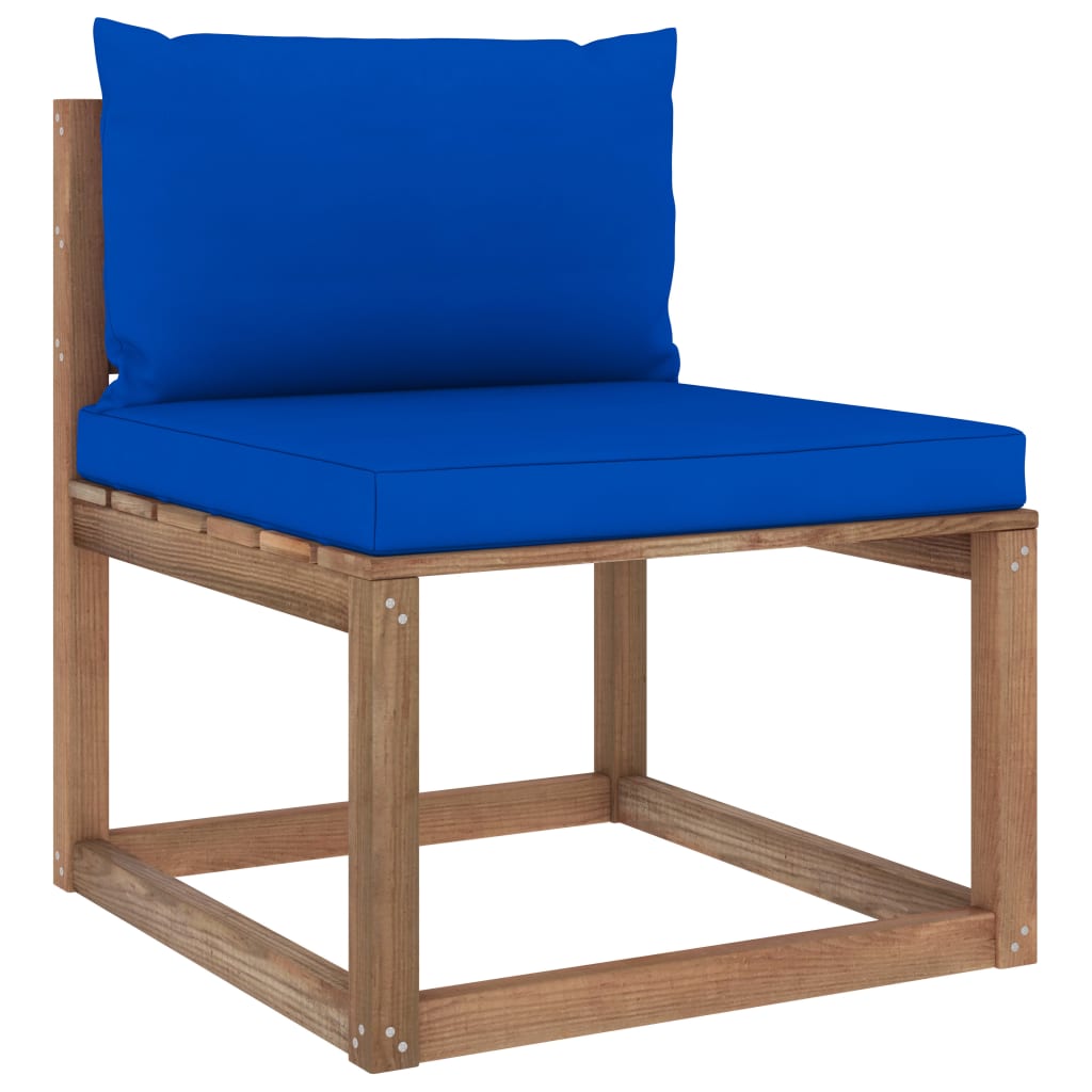 vidaXL Garden Pallet Middle Sofa with Blue Cushions