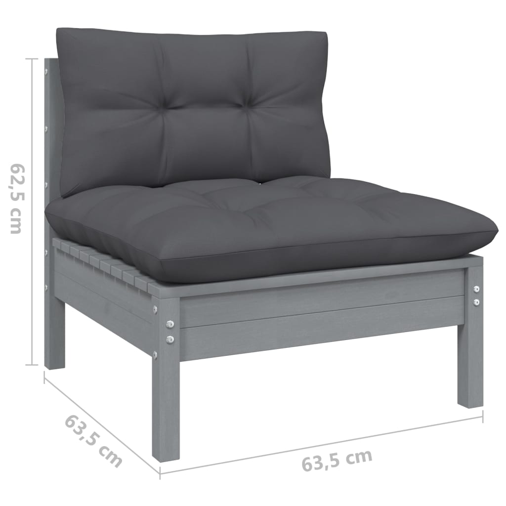 vidaXL 7 Piece Garden Lounge Set with Cushions Grey Pinewood