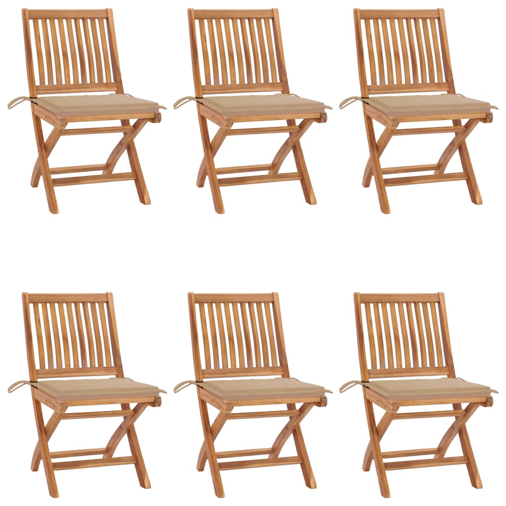 vidaXL Folding Garden Chairs with Cushions 6 pcs Solid Teak Wood