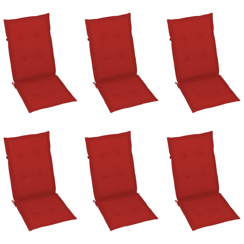 vidaXL Garden Chairs 6 pcs with Red Cushions Solid Teak Wood