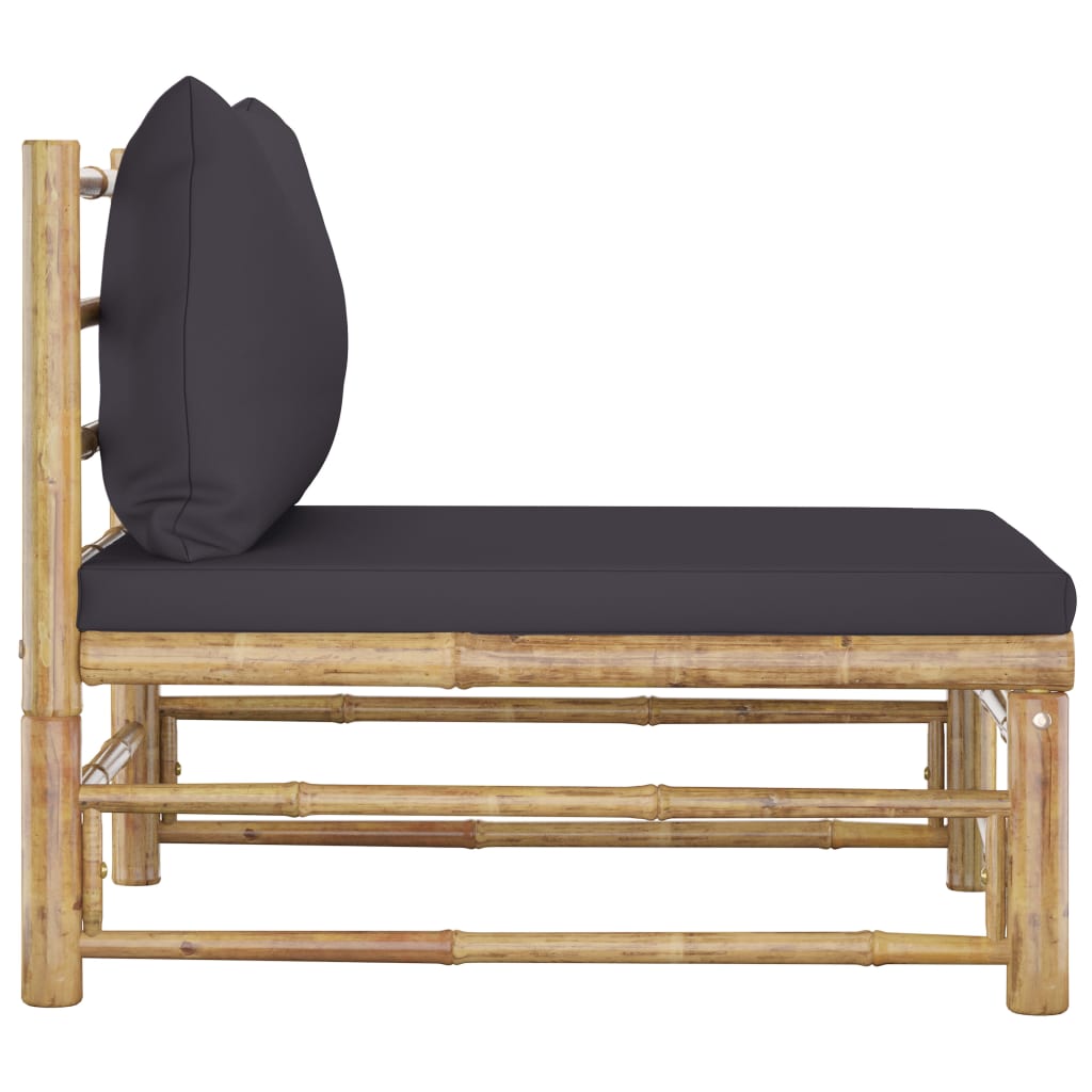 vidaXL Garden Middle Sofa with Dark Grey Cushions Bamboo
