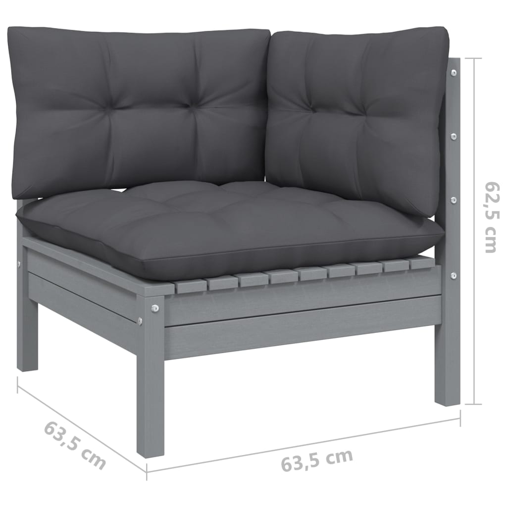 vidaXL 9 Piece Garden Lounge Set with Cushions Grey Pinewood