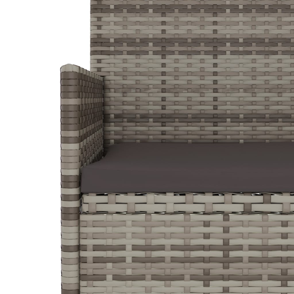 vidaXL 2-Seater Garden Bench with Cushions Grey Poly Rattan