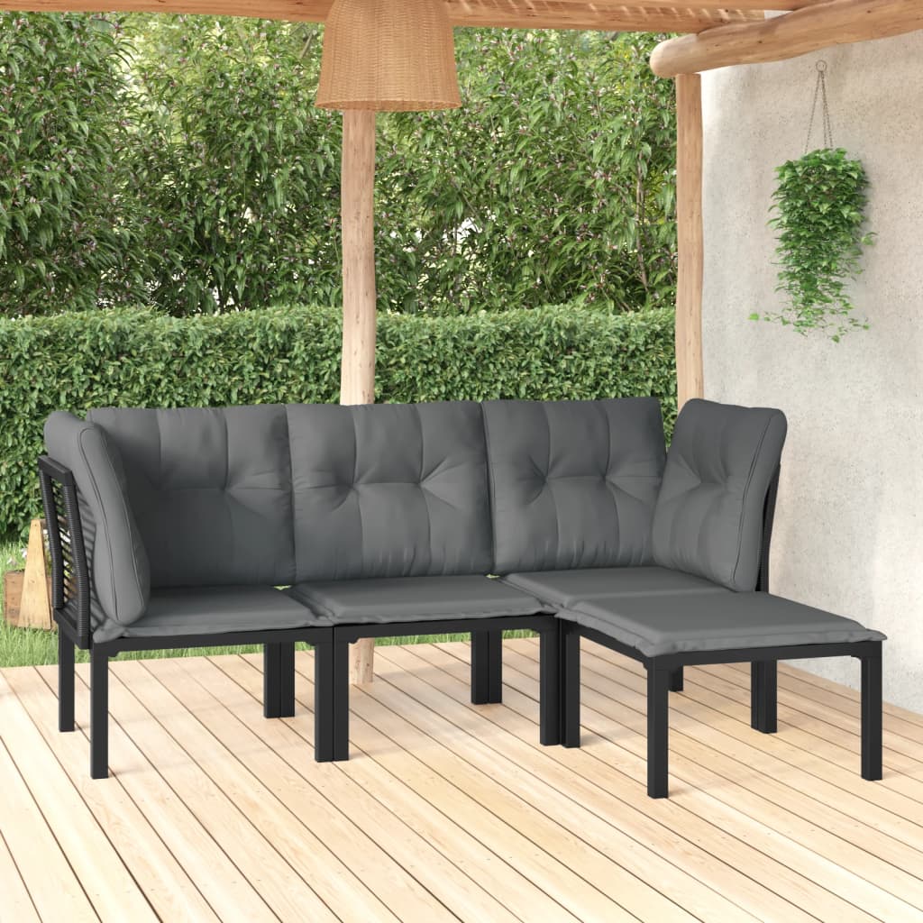vidaXL 4 Piece Garden Lounge Set Black and Grey Poly Rattan