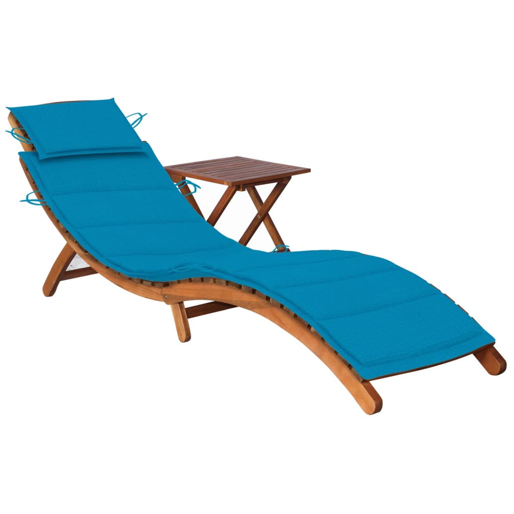 vidaXL Garden Sun Lounger with Table and Cushion Solid Wood Acacia