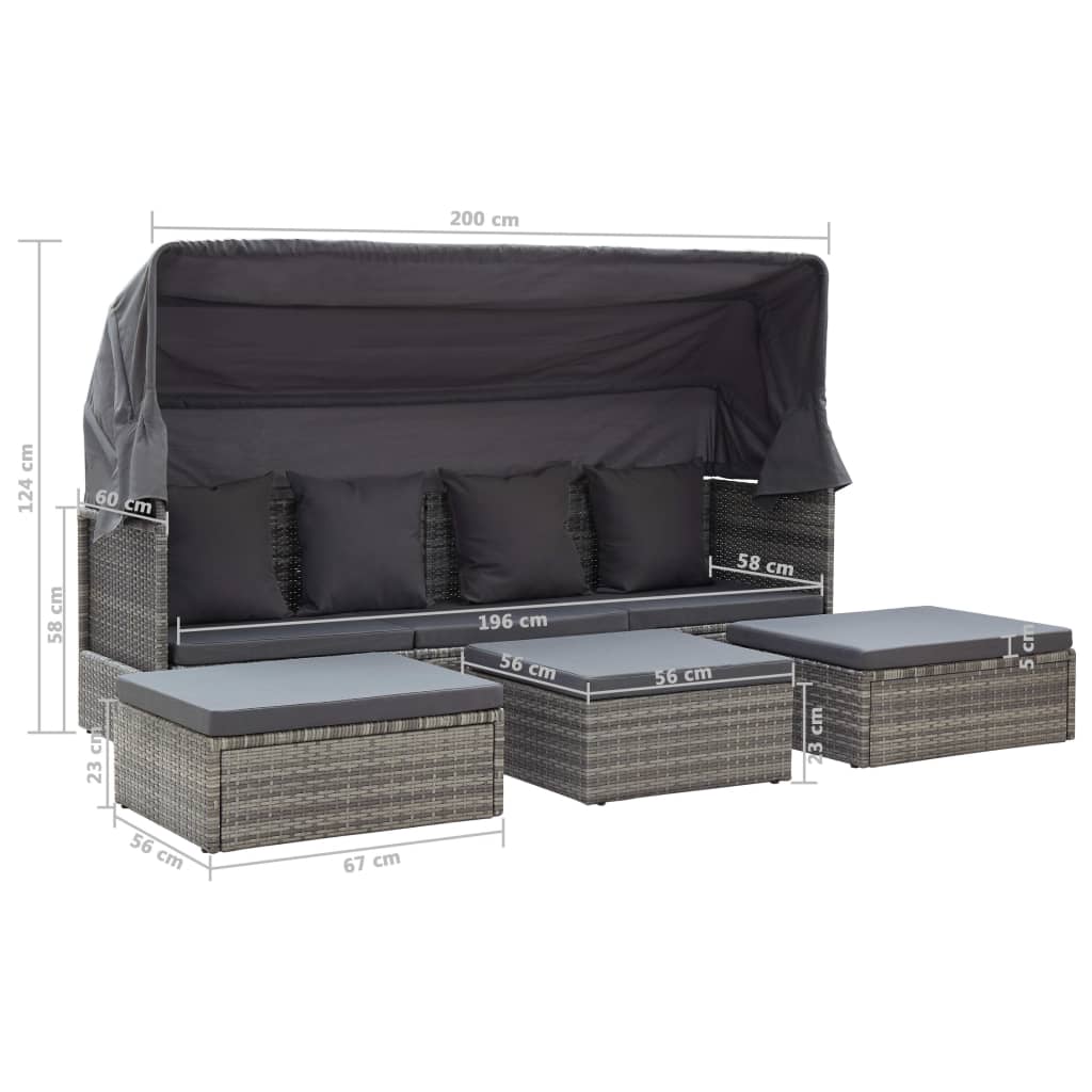 vidaXL Garden Lounge Bed with Roof Mixed Grey Poly Rattan