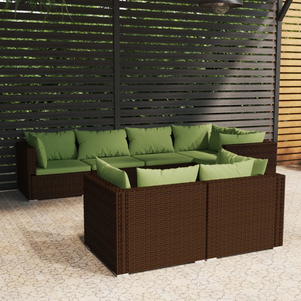 vidaXL 7 Piece Garden Lounge Set with Cushions Brown Poly Rattan