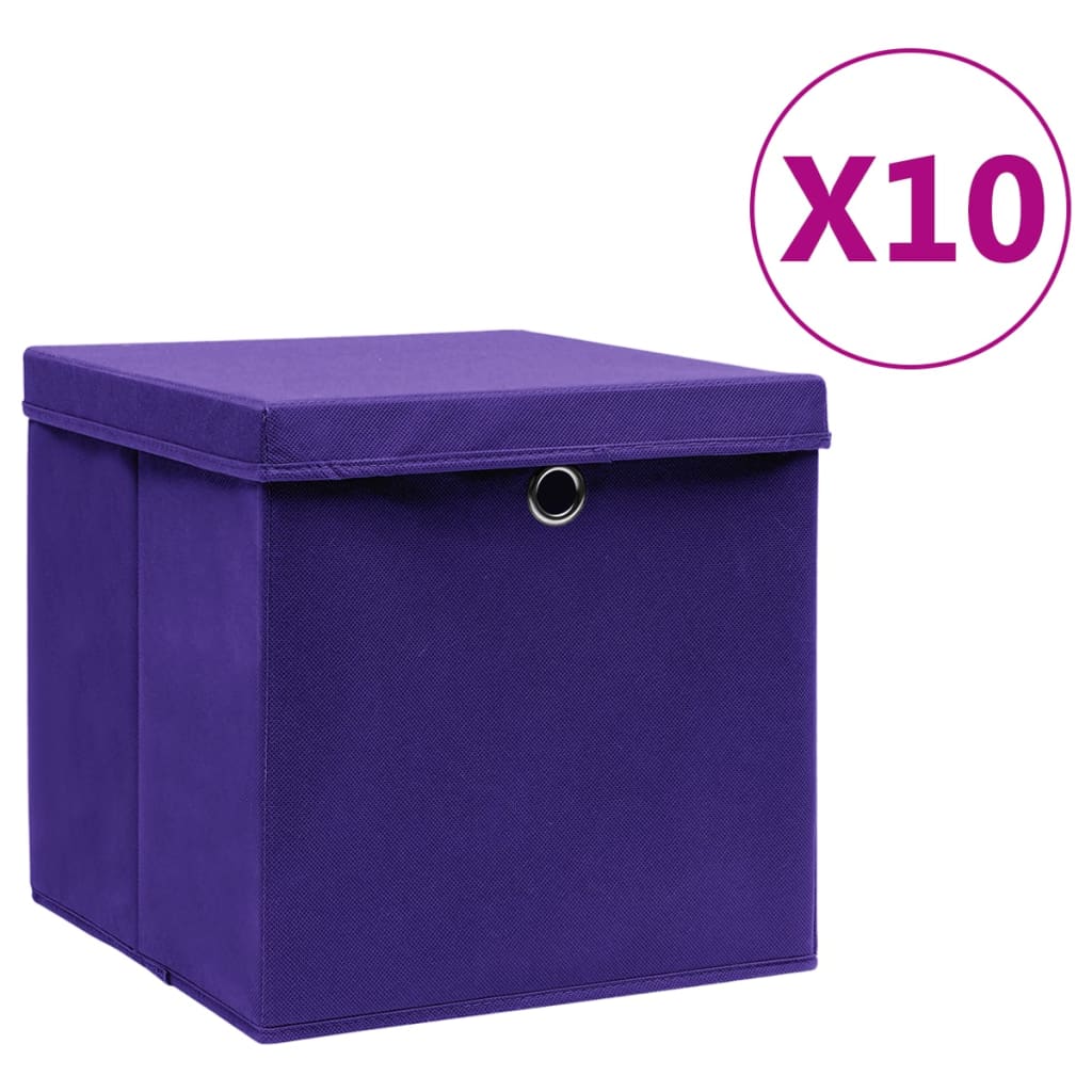 vidaXL Storage Boxes with Covers 10 pcs 28x28x28 cm Purple