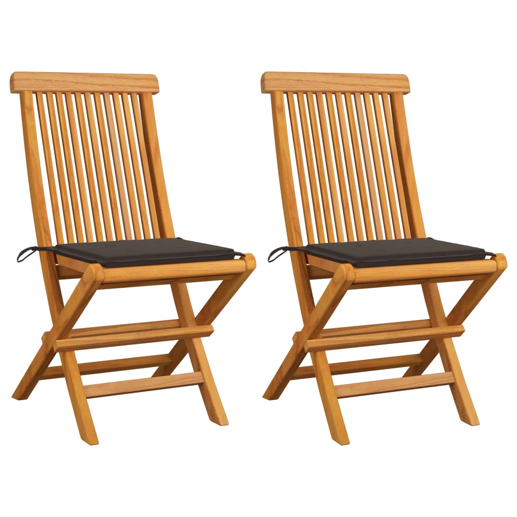 vidaXL Garden Chairs with Taupe Cushions 2 pcs Solid Teak Wood