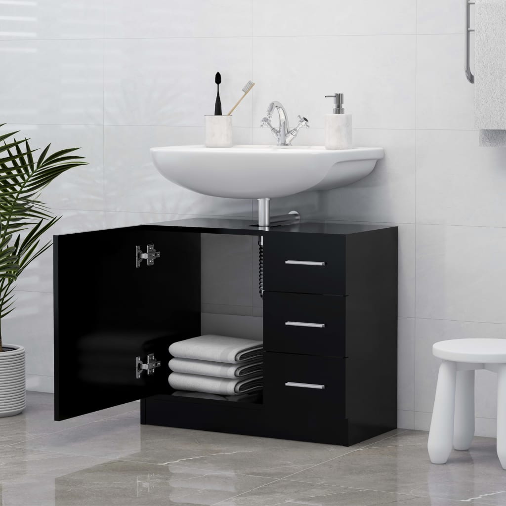 vidaXL Sink Cabinet Black 63x30x54 cm Engineered Wood