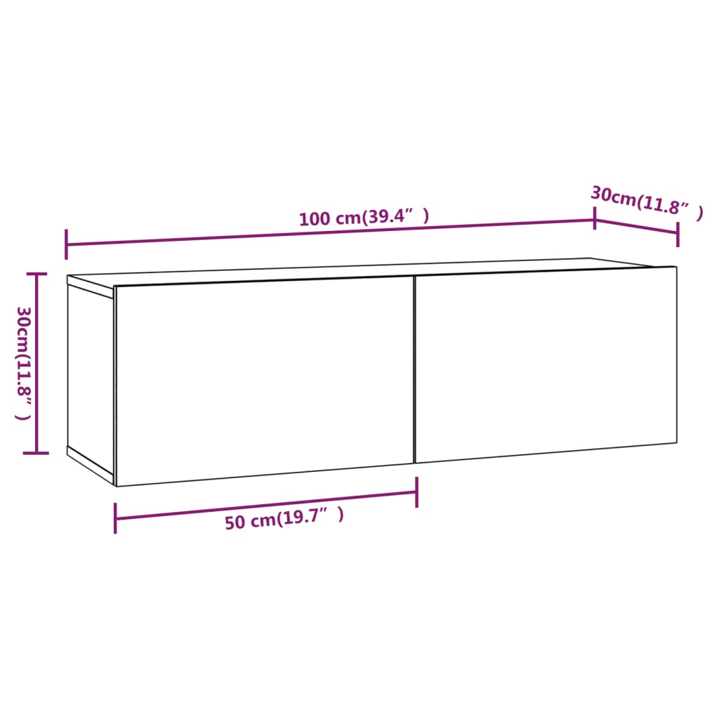 vidaXL Wall TV Cabinets 2 pcs Grey Sonoma 100x30x30 cm Engineered Wood