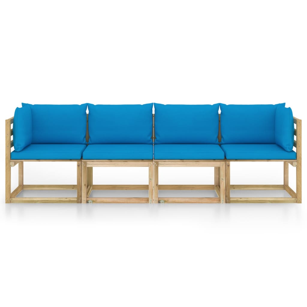 vidaXL 4-Seater Garden Sofa with Light Blue Cushions