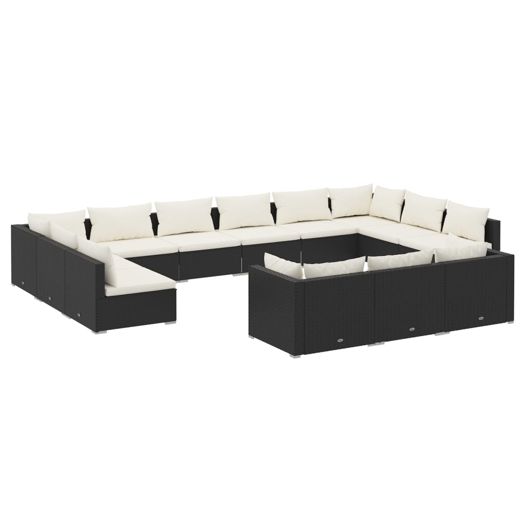 vidaXL 13 Piece Garden Lounge Set with Cushions Black Poly Rattan