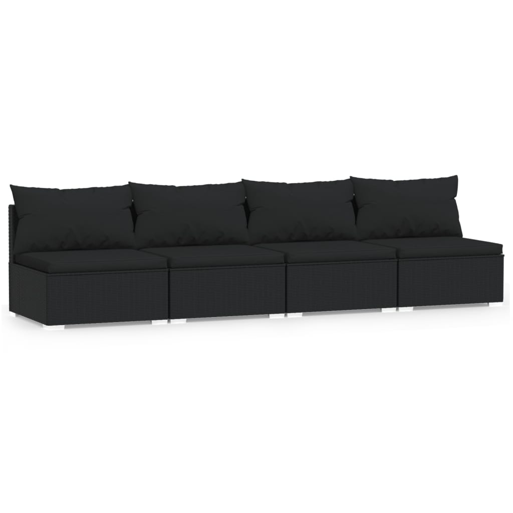 vidaXL 4-Seater Sofa with Cushions Black Poly Rattan
