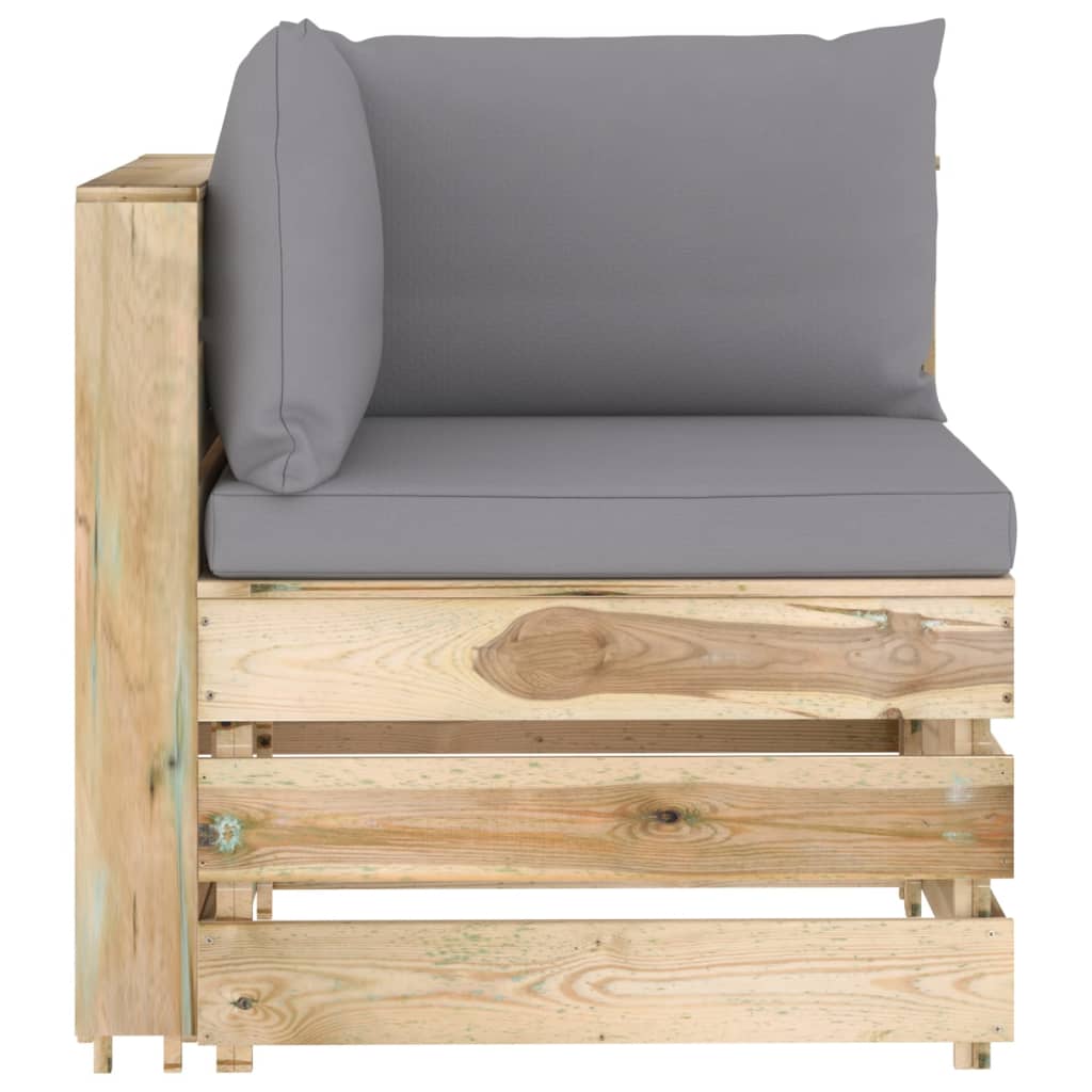 vidaXL 4-Seater Garden Sofa with Cushions Green Impregnated Wood