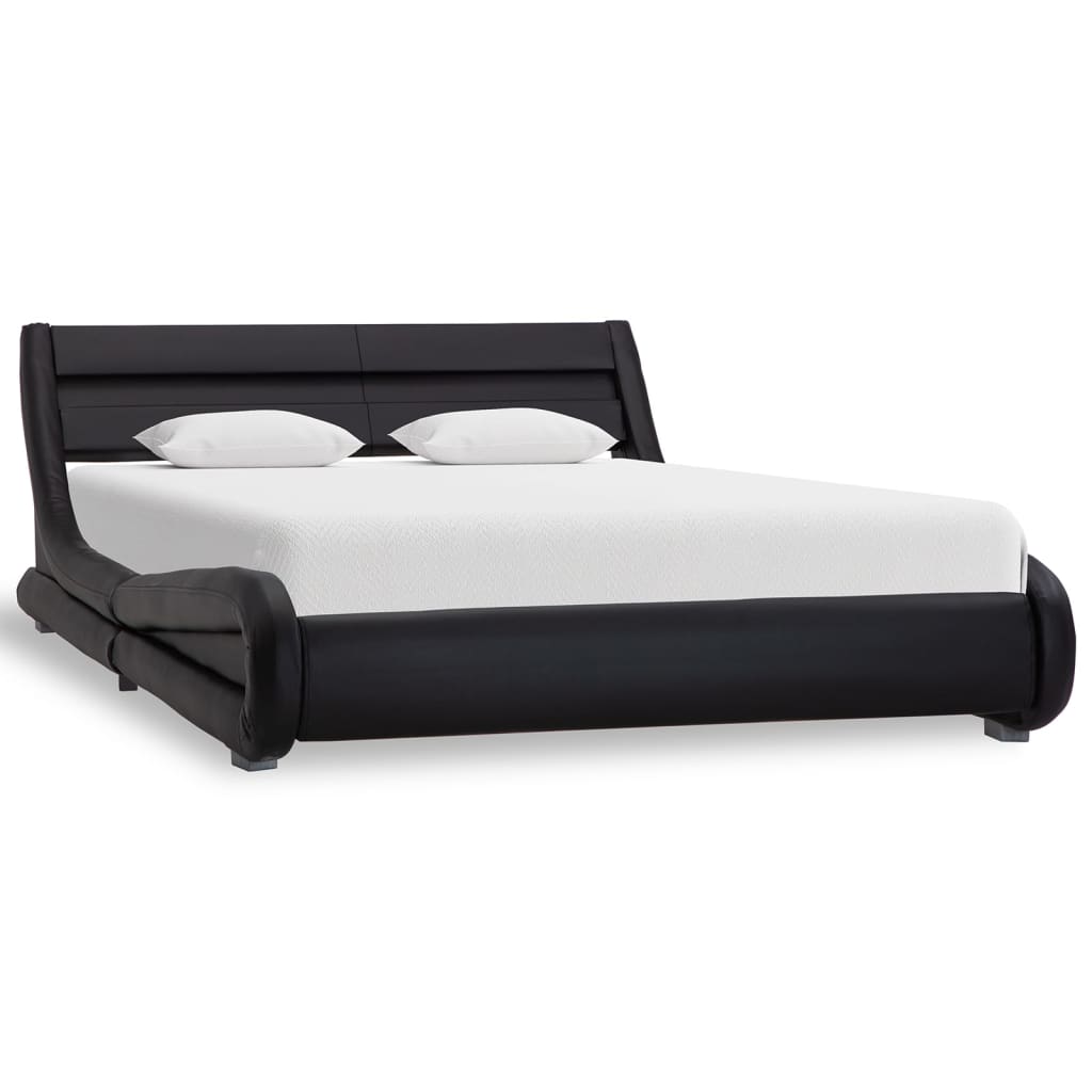 vidaXL Bed Frame with LED Black Faux Leather 140x200 cm