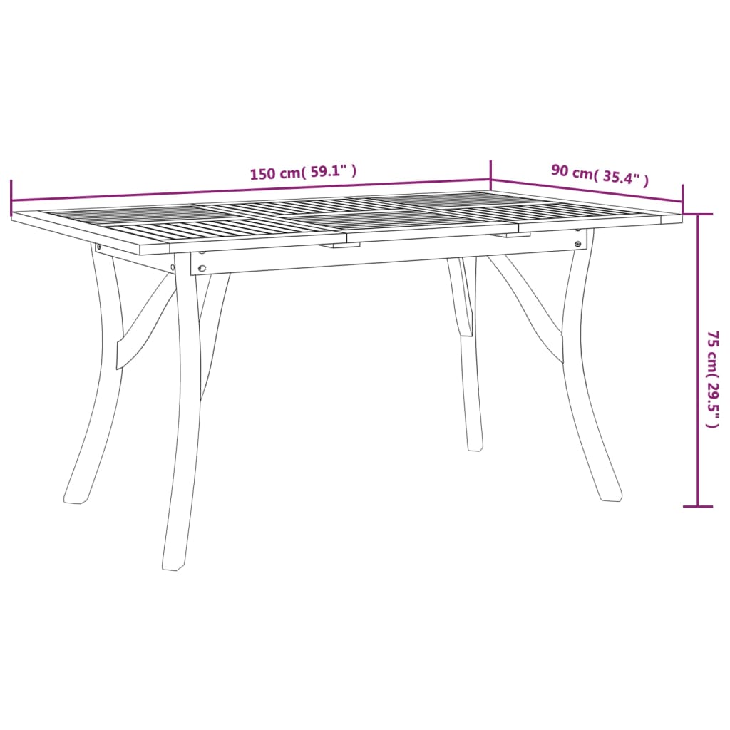 vidaXL Garden Table 150x90x75 cm Solid Wood Acacia