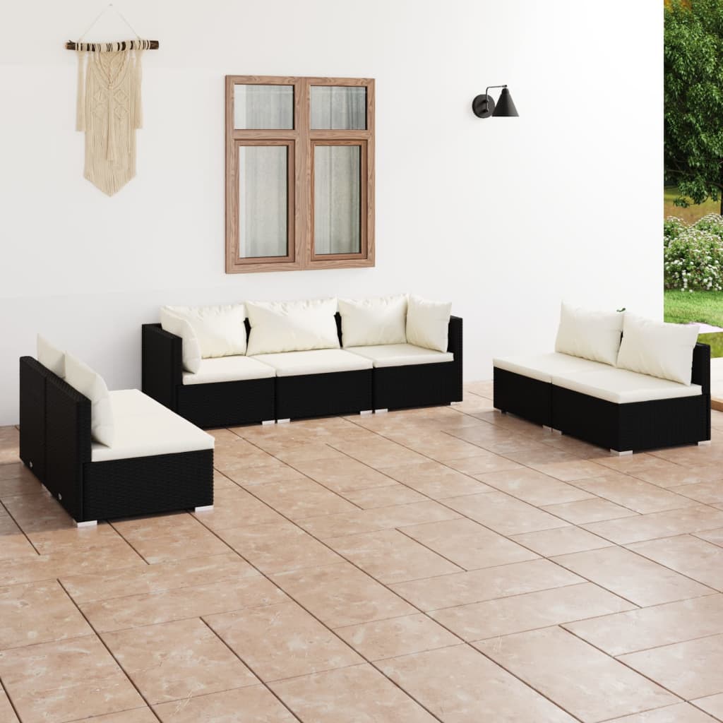 vidaXL 7 Piece Garden Lounge Set with Cushions Poly Rattan Black