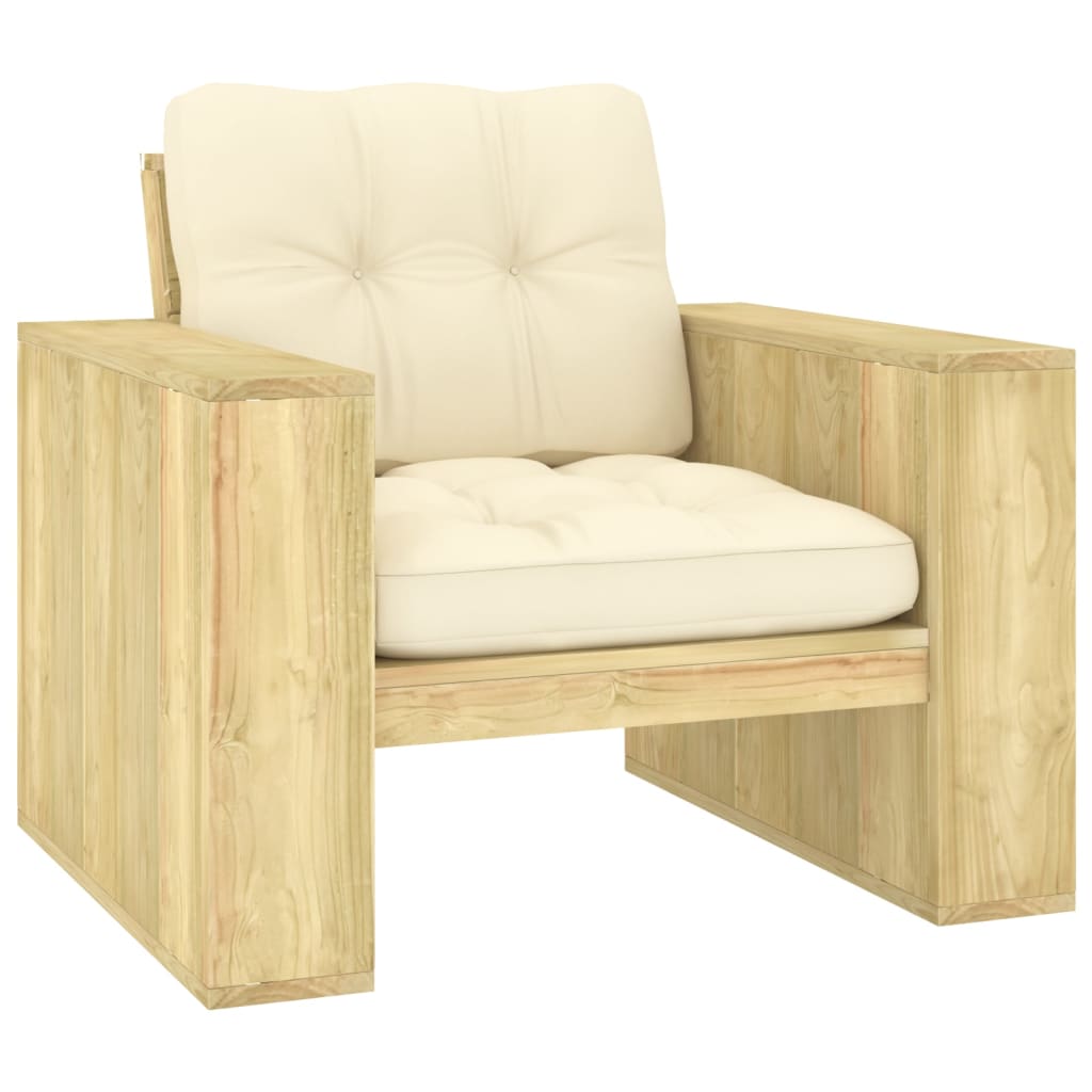 vidaXL Garden Chair with Cream Cushions Impregnated Pinewood