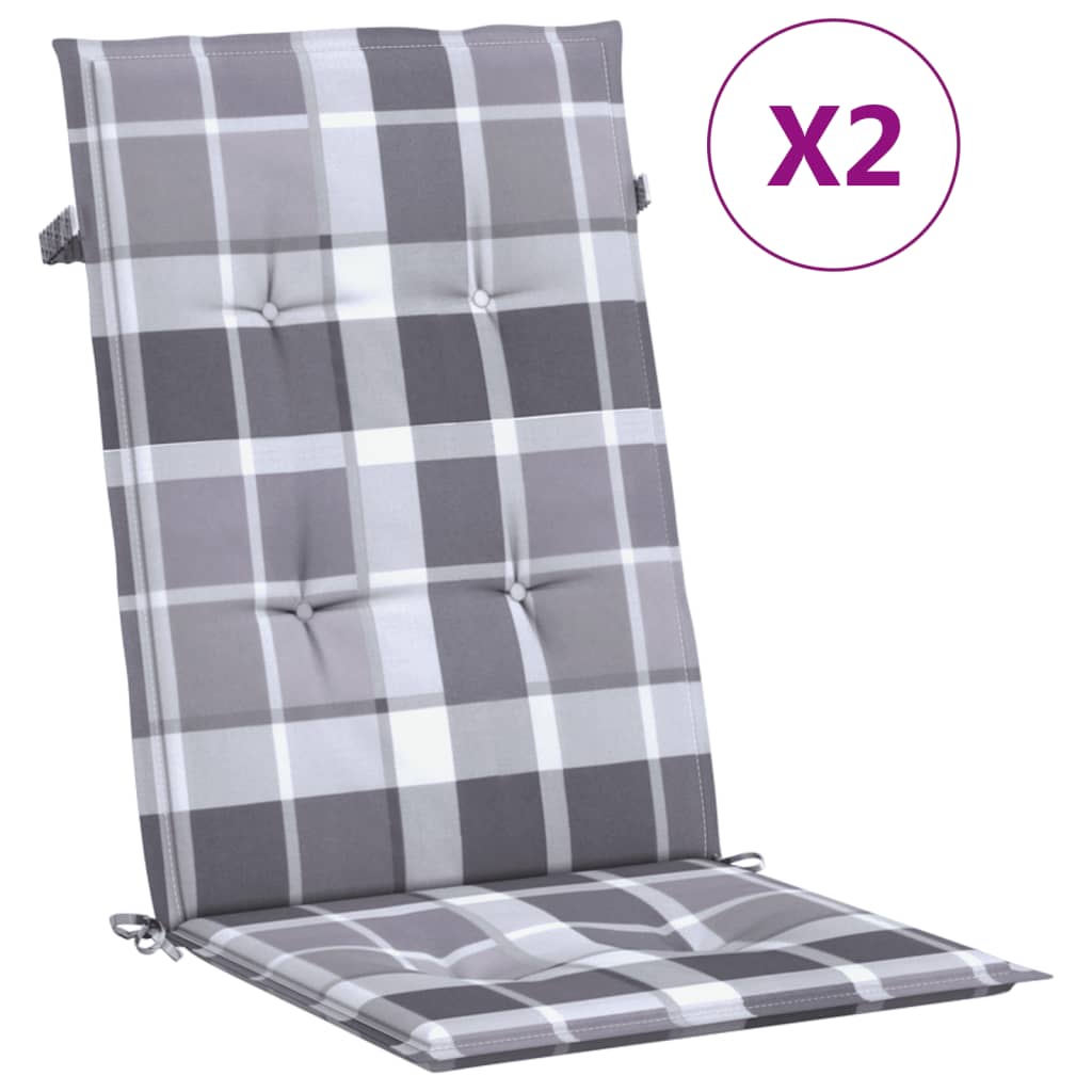 vidaXL Garden Highback Chair Cushions 2 pcs Grey Check Pattern 120x50x3 cm Fabric