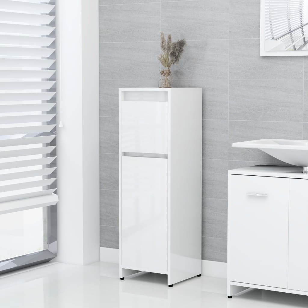 vidaXL 3 Piece Bathroom Furniture Set High Gloss White Engineered Wood