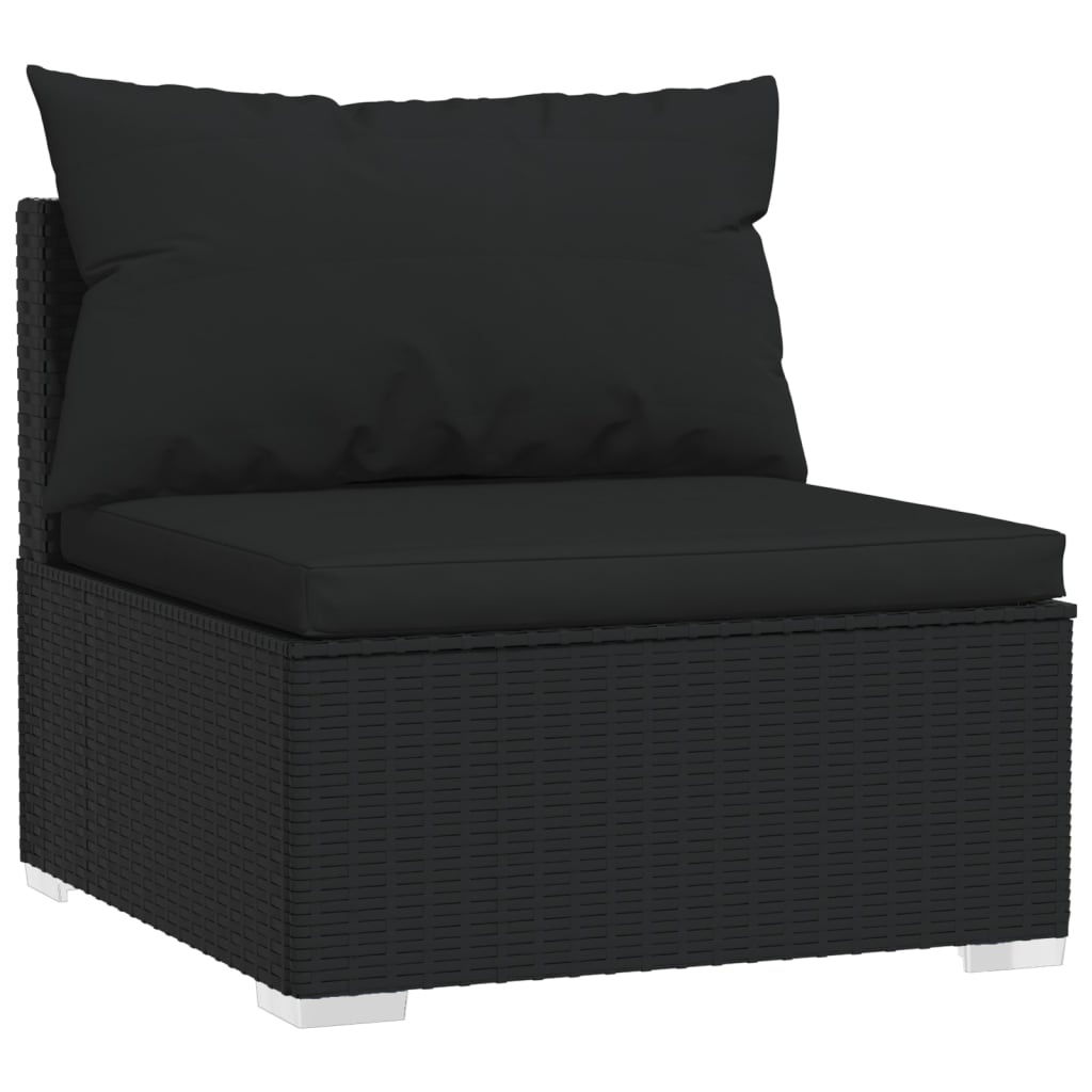 vidaXL 4-Seater Sofa with Cushions Black Poly Rattan