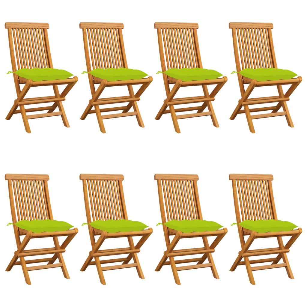vidaXL Garden Chairs with Bright Green Cushions 8 pcs Solid Teak Wood