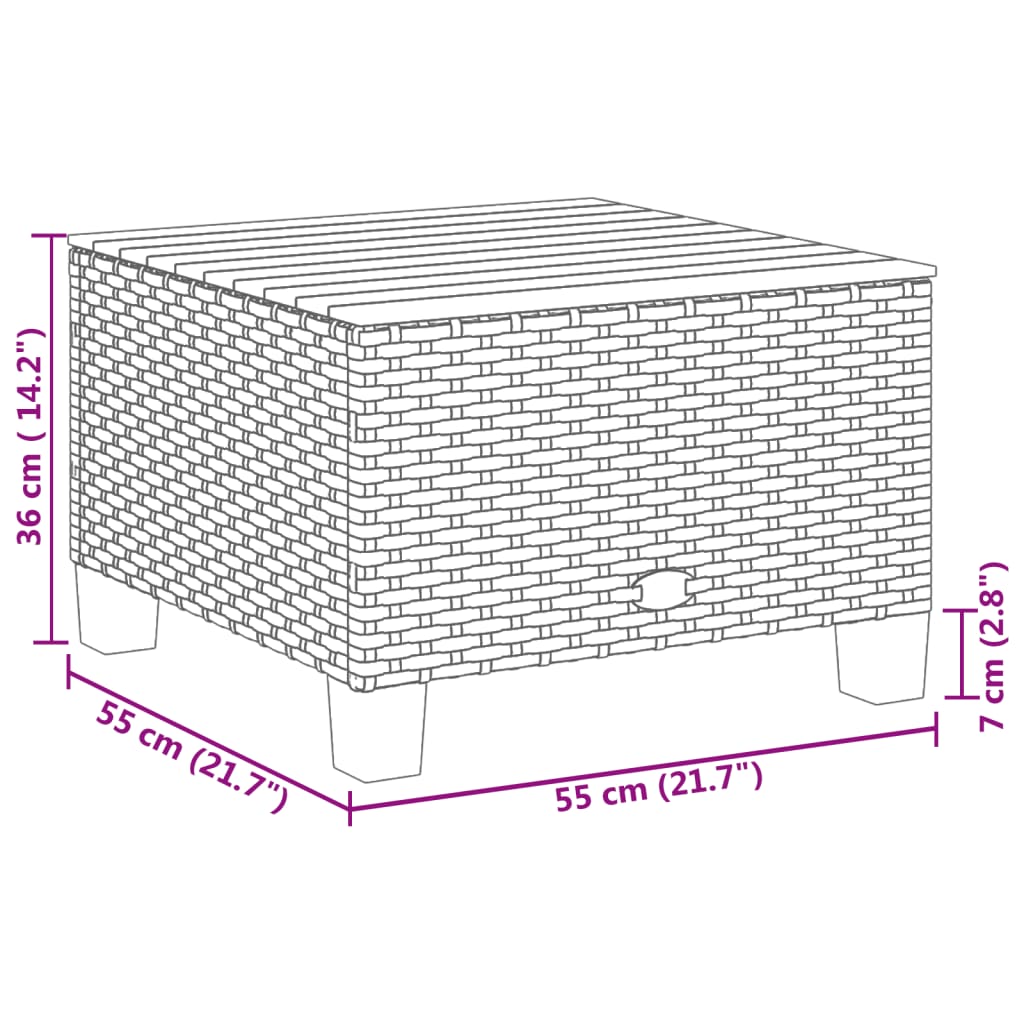 vidaXL Garden Table Grey 55x55x36 cm Poly Rattan Acacia Wood