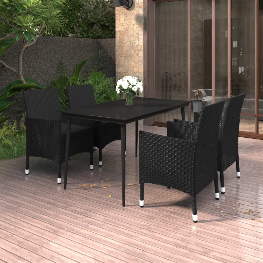 vidaXL 5 Piece Garden Dining Set with Cushions Poly Rattan and Glass