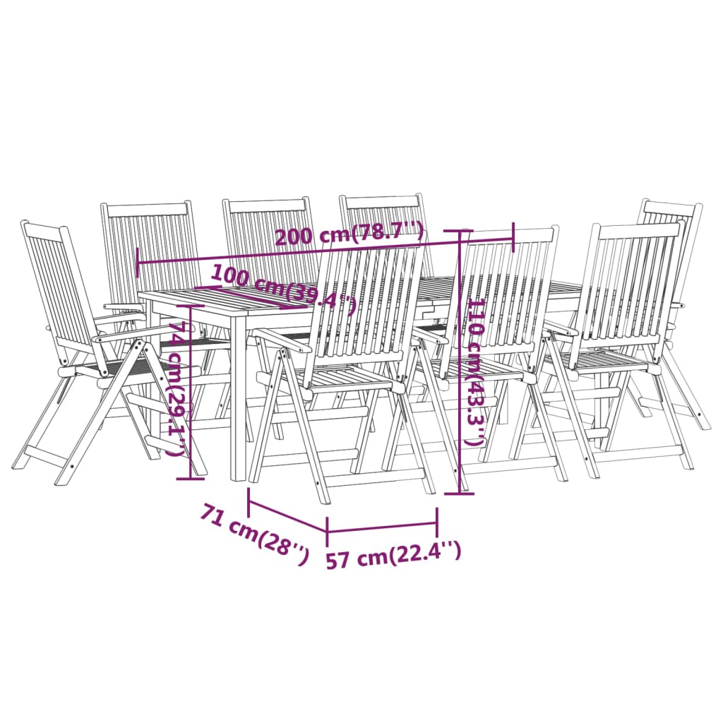 vidaXL 9 Piece Garden Dining Set Solid Wood Acacia