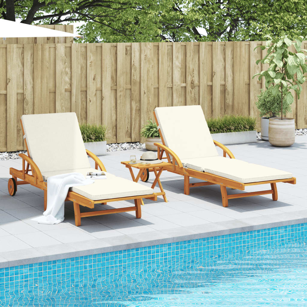 vidaXL Sun Loungers 2 pcs with Table Solid Wood Acacia