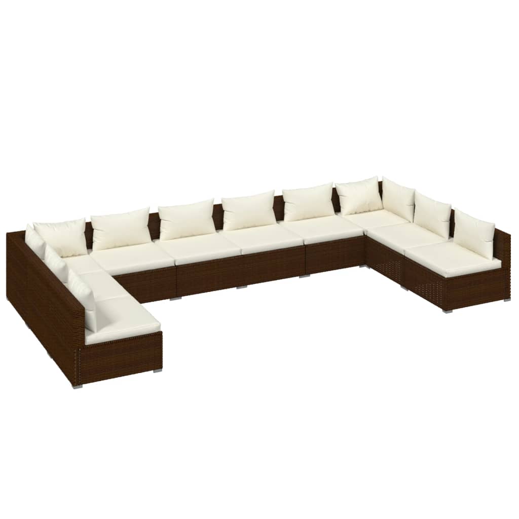 vidaXL 10 Piece Garden Lounge Set with Cushions Poly Rattan Brown