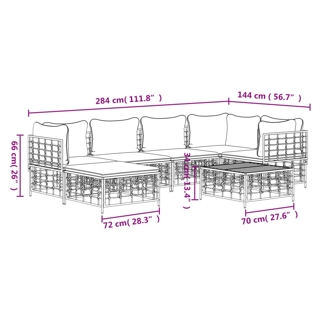 vidaXL 7 Piece Garden Lounge Set with Cushions Anthracite Poly Rattan