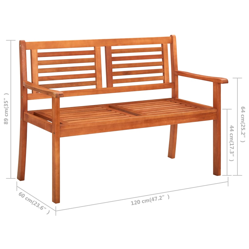 vidaXL 2-Seater Garden Bench with Cushion 120 cm Solid Eucalyptus Wood
