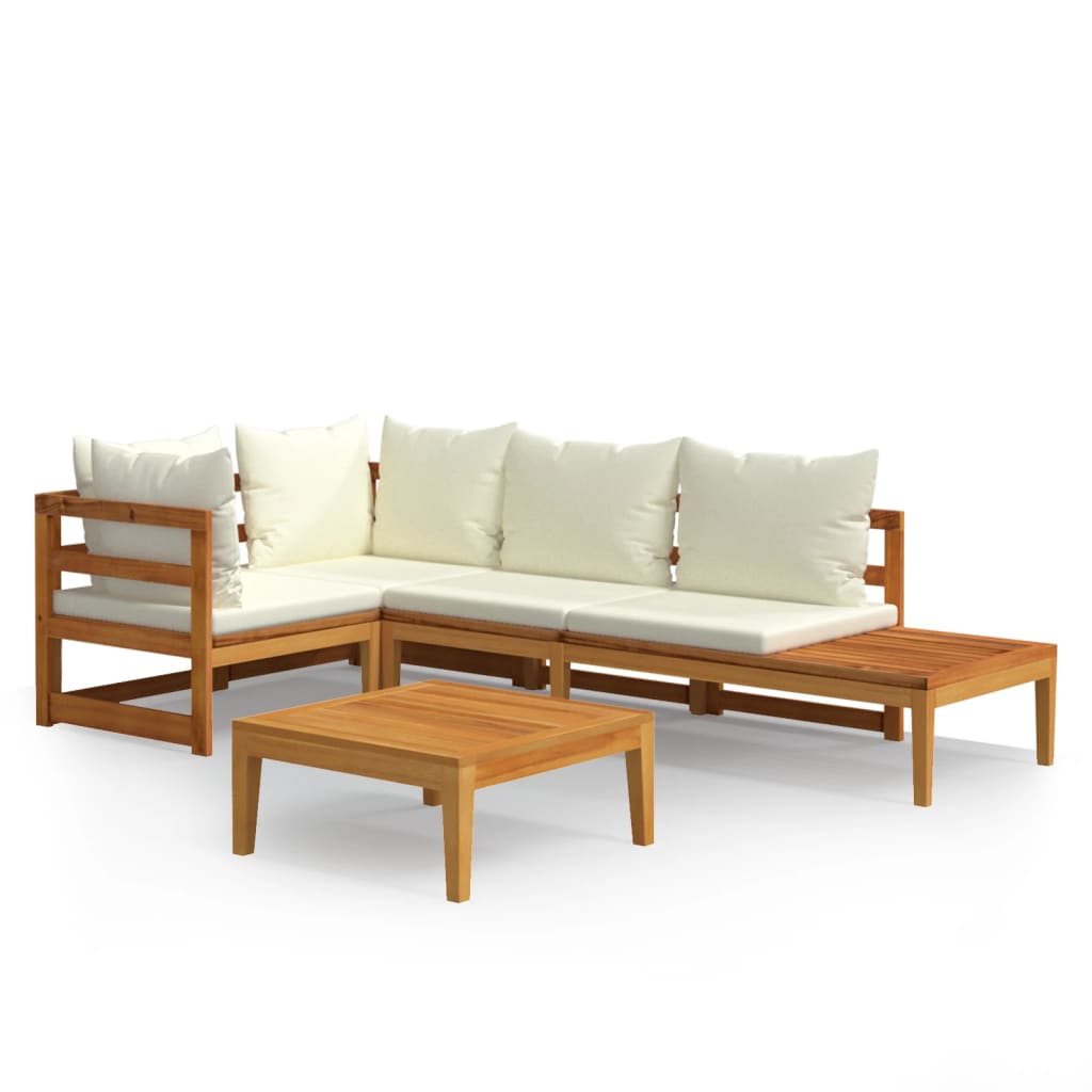 vidaXL 4 Piece Garden Lounge Set with Cream White Cushions Acacia Wood