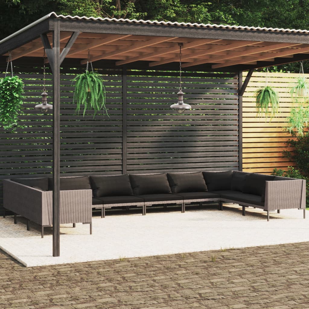 vidaXL 10 Piece Garden Lounge Set with Cushions Poly Rattan Dark Grey