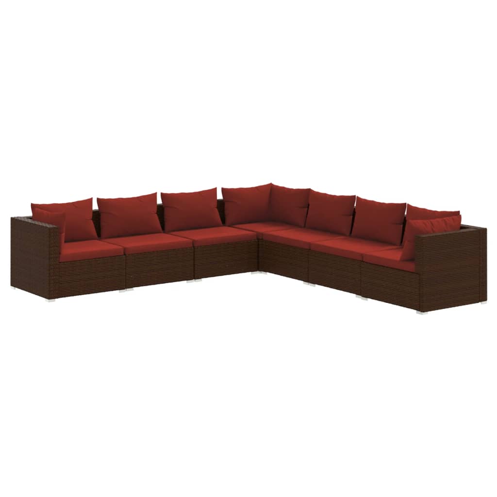 vidaXL 7 Piece Garden Lounge Set with Cushions Poly Rattan Brown