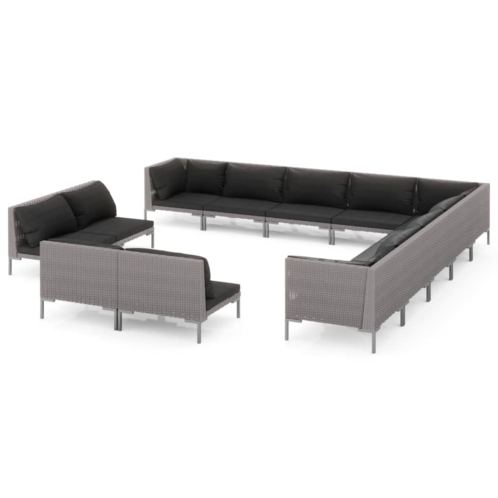 vidaXL 13 Piece Garden Lounge Set with Cushions Poly Rattan Dark Grey